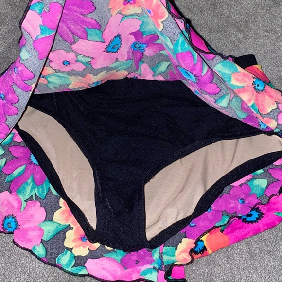 S VTG 90’s Carol Wior Neon Floral 2pc Bikini Underwire Halter Top Skirt Swimsuit - Picture 10 of 12